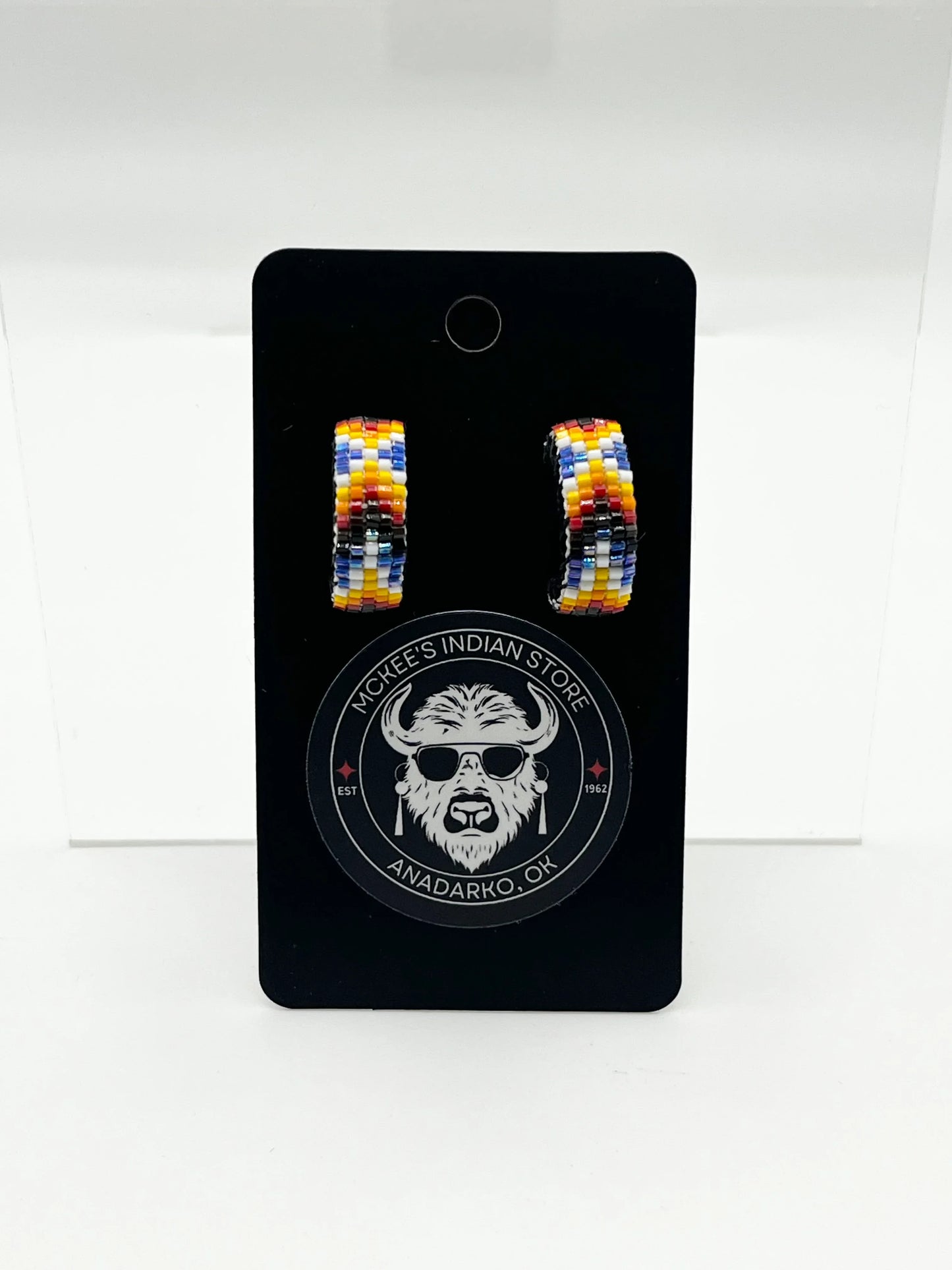 Beaded Hoop Earrings; Navy Blue
