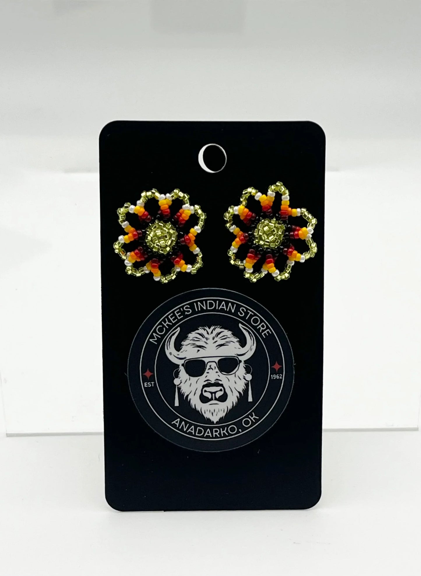 Beaded Floral Earrings; Yellow