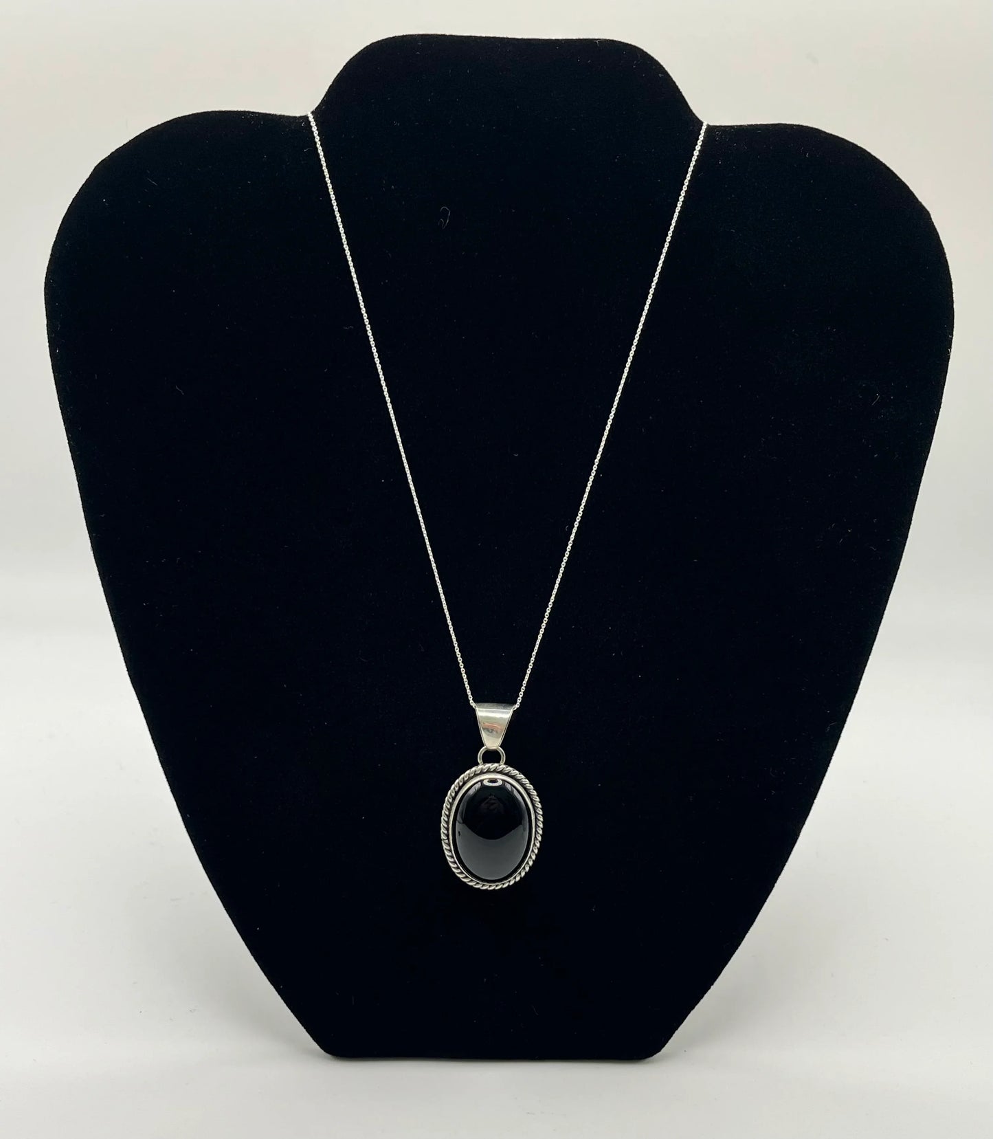 Onyx and Sterling Silver Oval Shaped Pendant with Chain