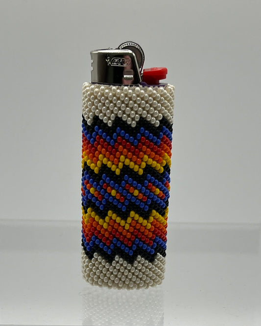 Large Beaded Lighter Cream with Black and Blue Detail