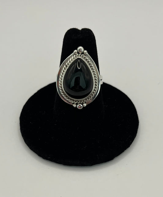Onyx and Silver Ring Size 7.5