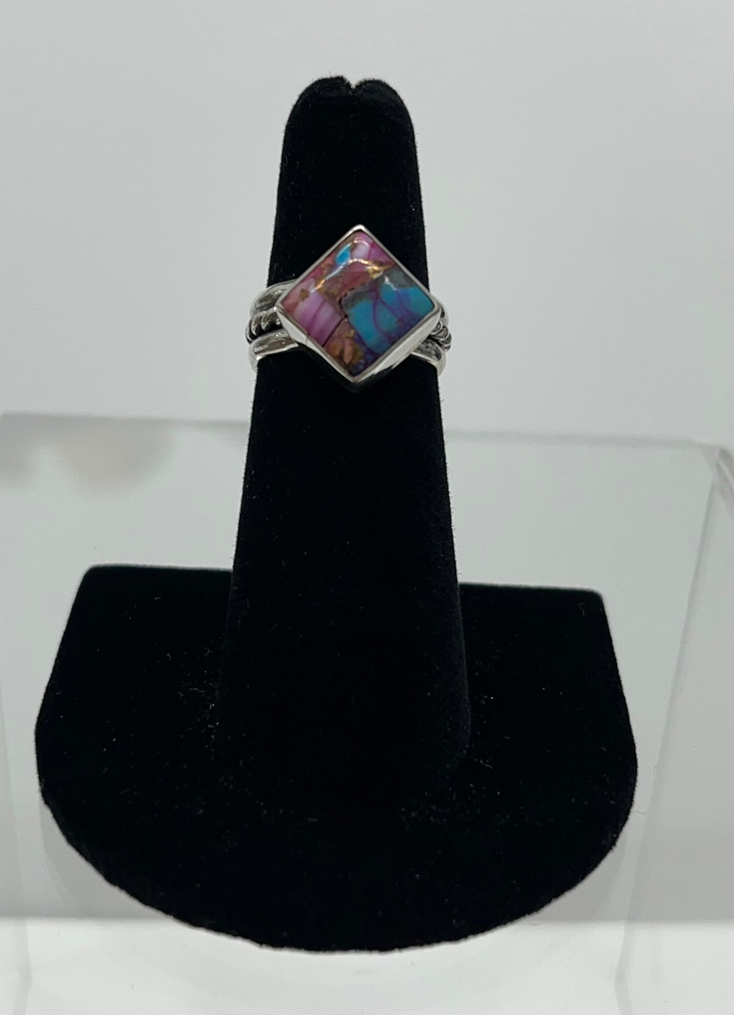 Pink Dahlia Turquoise and Sterling Silver Ring 5.25