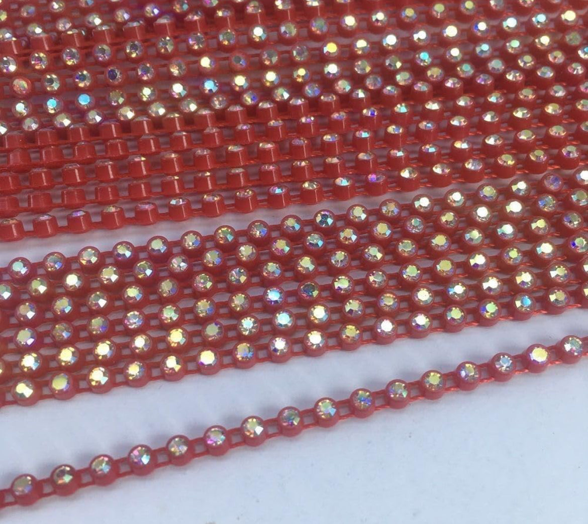Rhinestone Banding; SS6 AB Red (per yard)