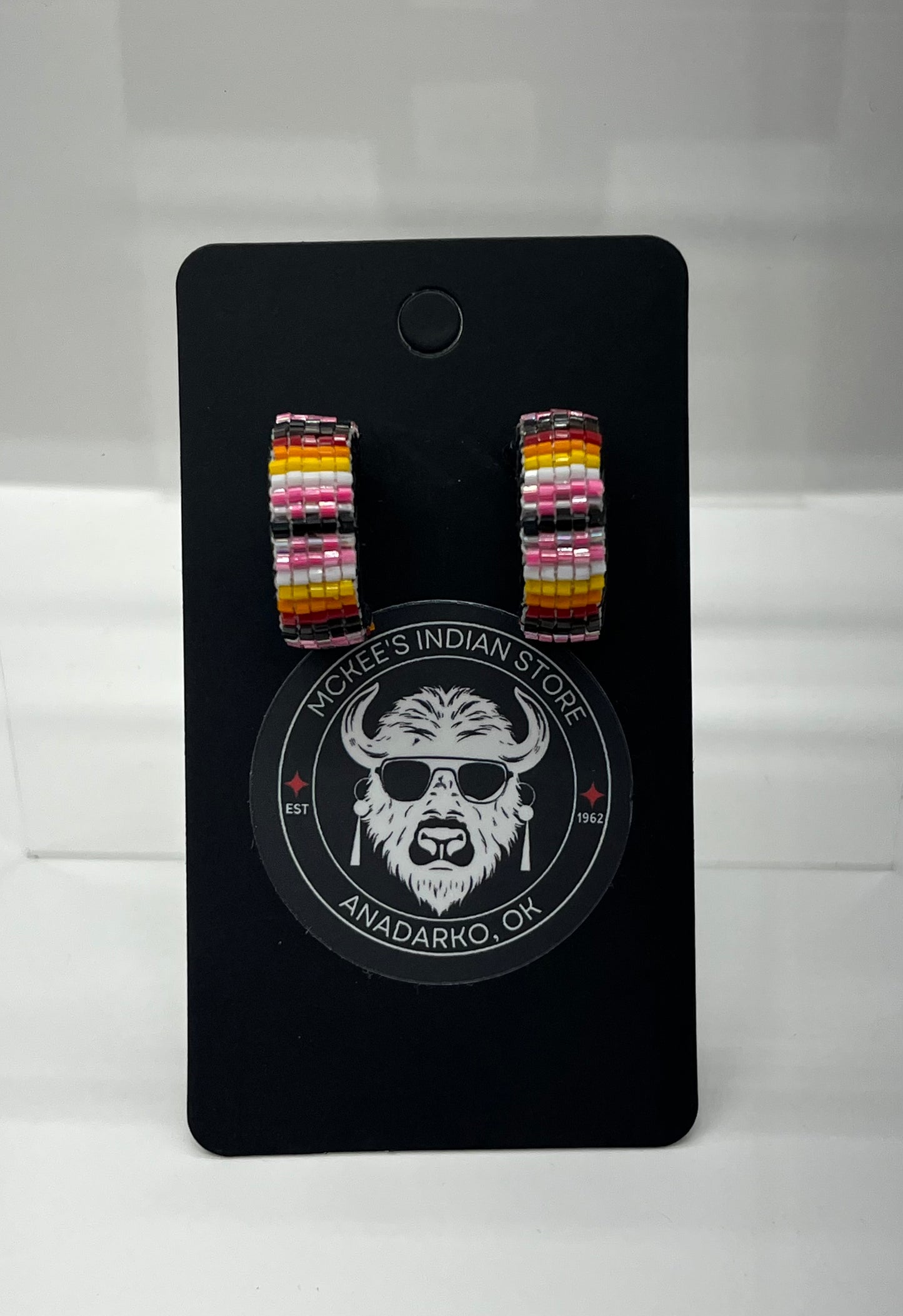 Beaded Hoops; Pink Stripe