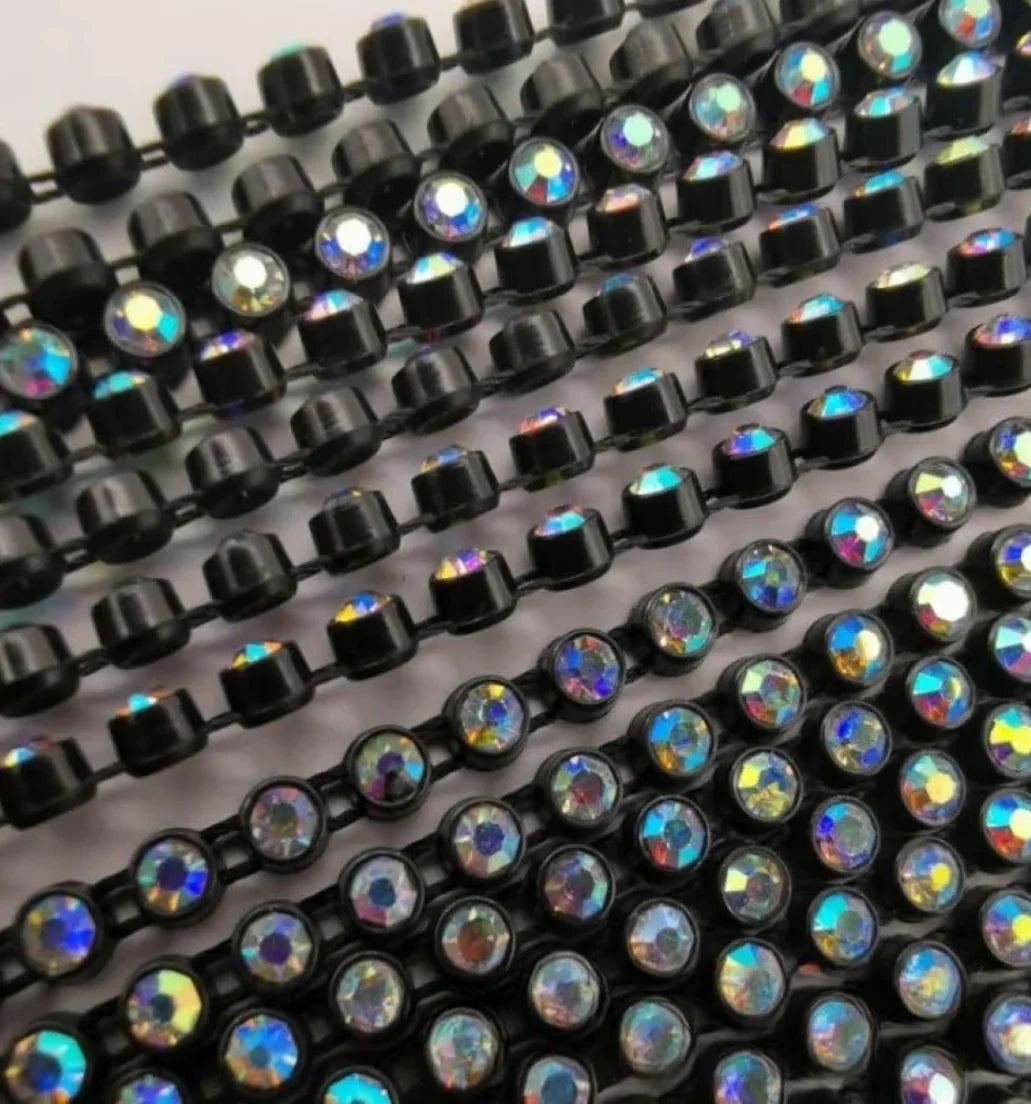 Rhinestone Banding; SS6 AB Black (per yard)