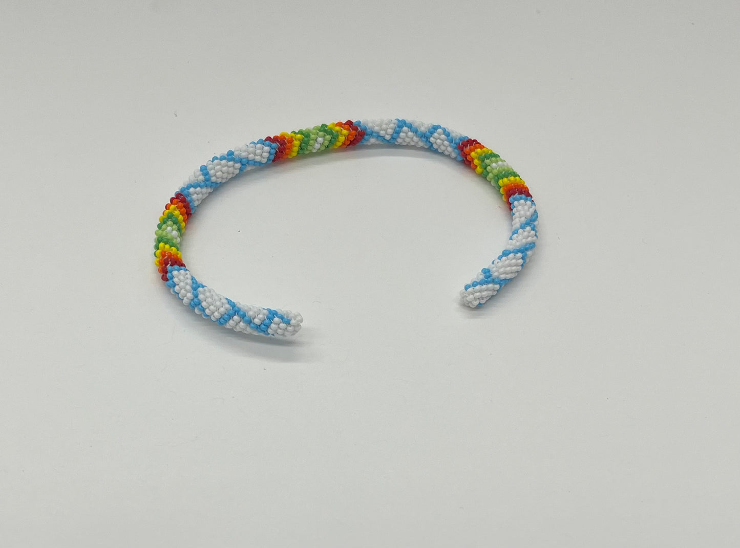 Beaded Bracelet; White with Baby Blue