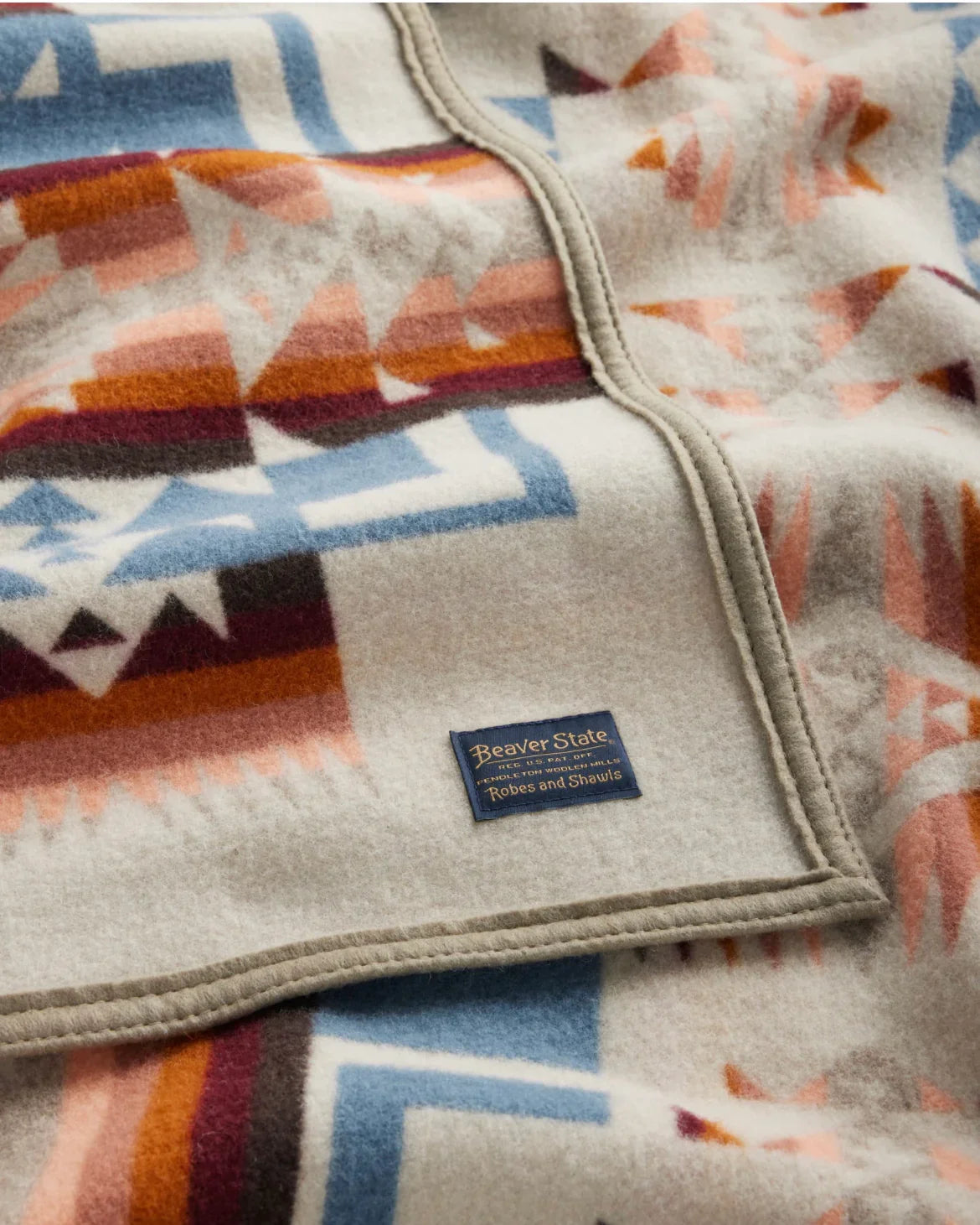 Beaver State wool blanket with Native-inspired geometric pattern, ideal for traditional crafts and cozy decor