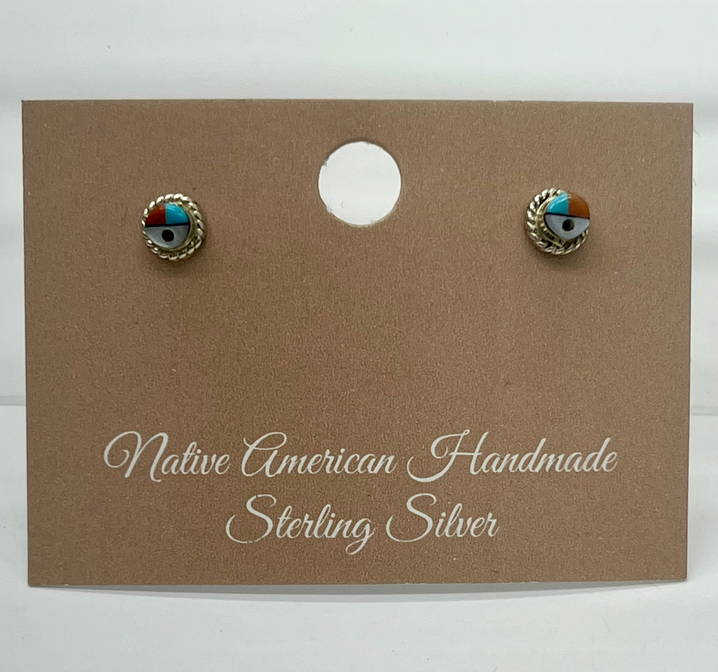 Petite Turquoise, Coral, Mother of Pearl and Sterling Silver Stud Earrings
