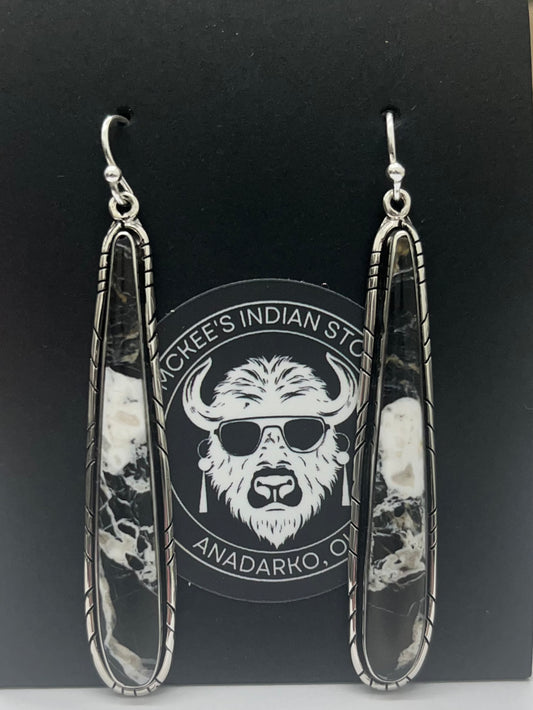 White Buffalo Turquoise and Silver Earrings