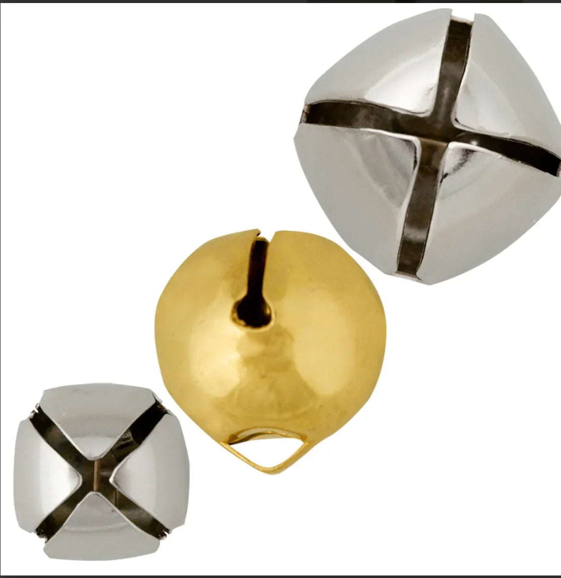 Metal jingle bells in gold and silver for Native American dance regalia and craft projects
