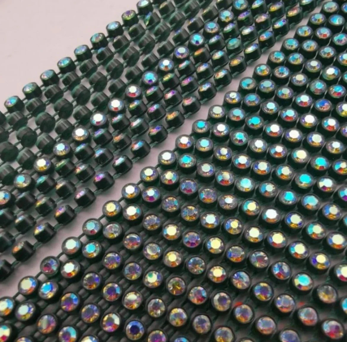 Rhinestone Banding; SS6 AB Forest Green (per yard)