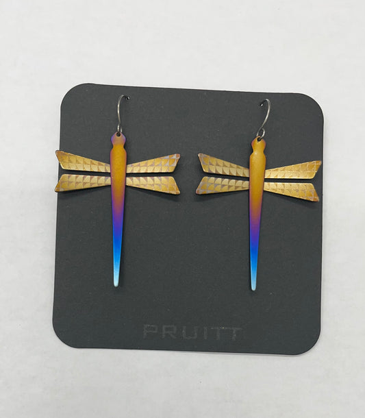Pat Pruitt Dragonfly Titanium Earrings Bronze and Iridescent