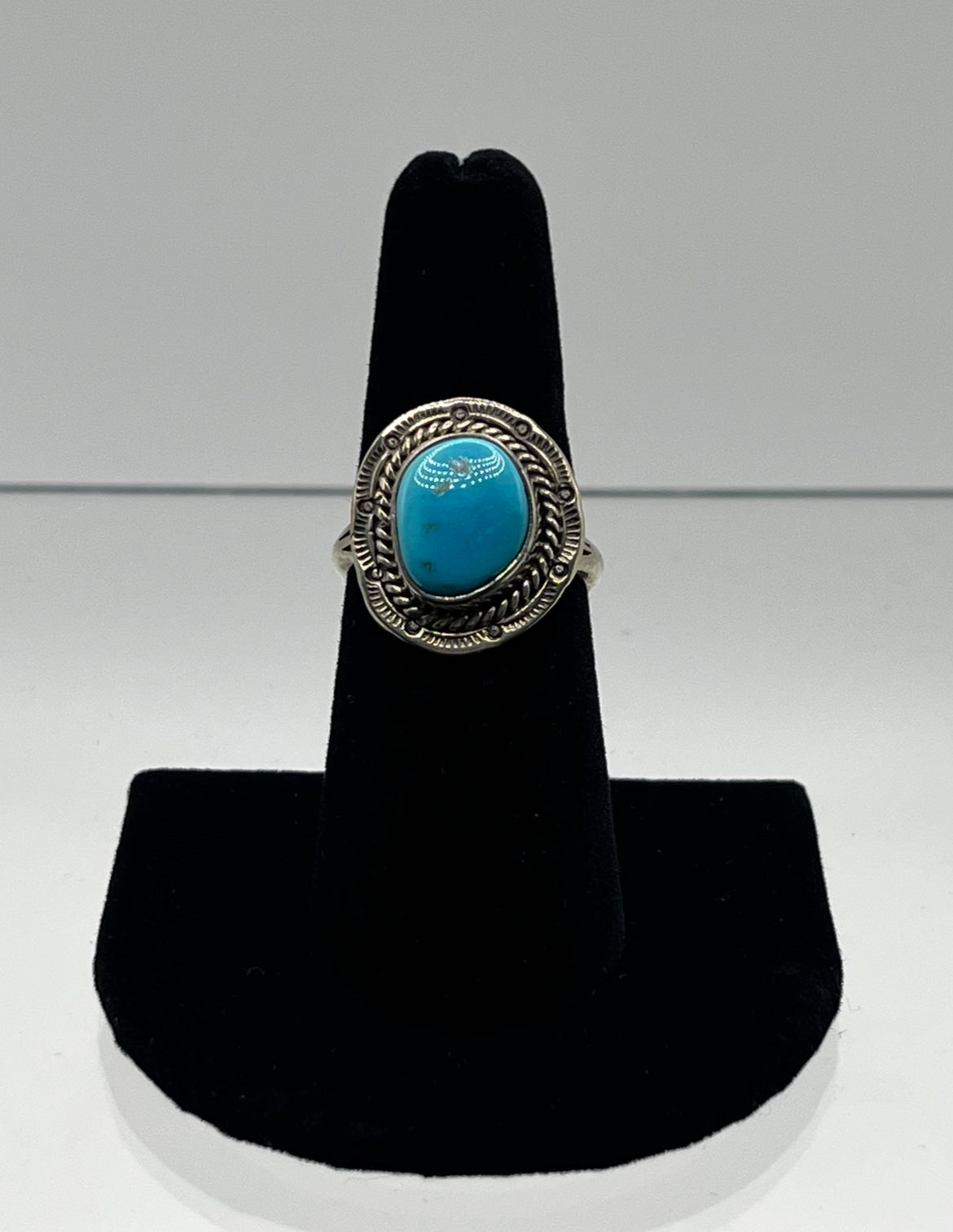 Blue Turquoise and Sterling Silver Ring; Size 7.75