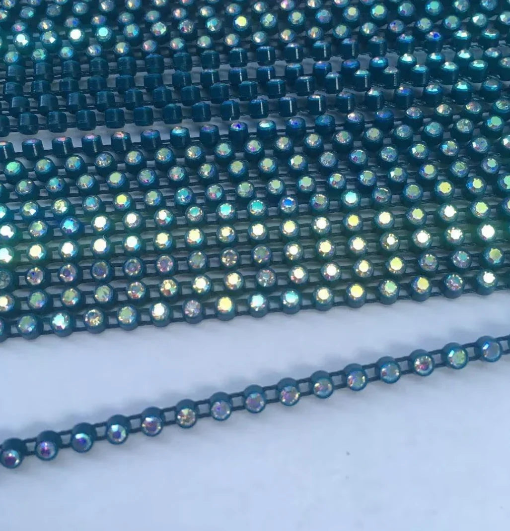 Rhinestone Banding; SS6 AB Teal (per yard)