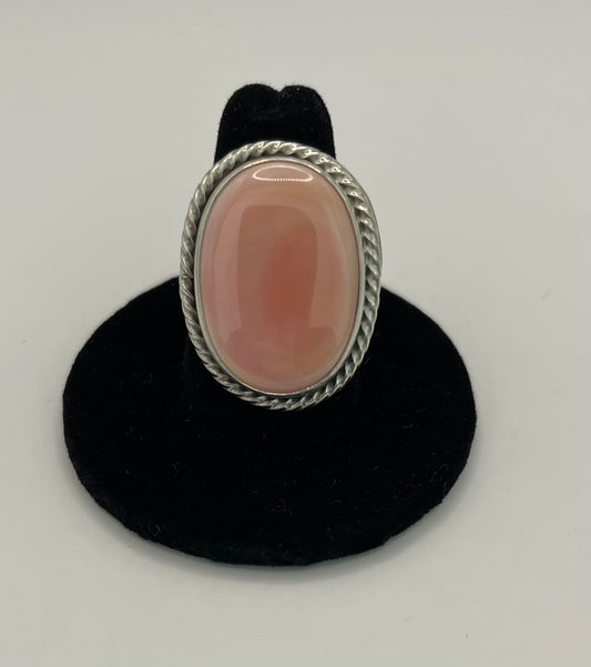 Pink Conch and Sterling Silver Ring Size 8 Adjustable