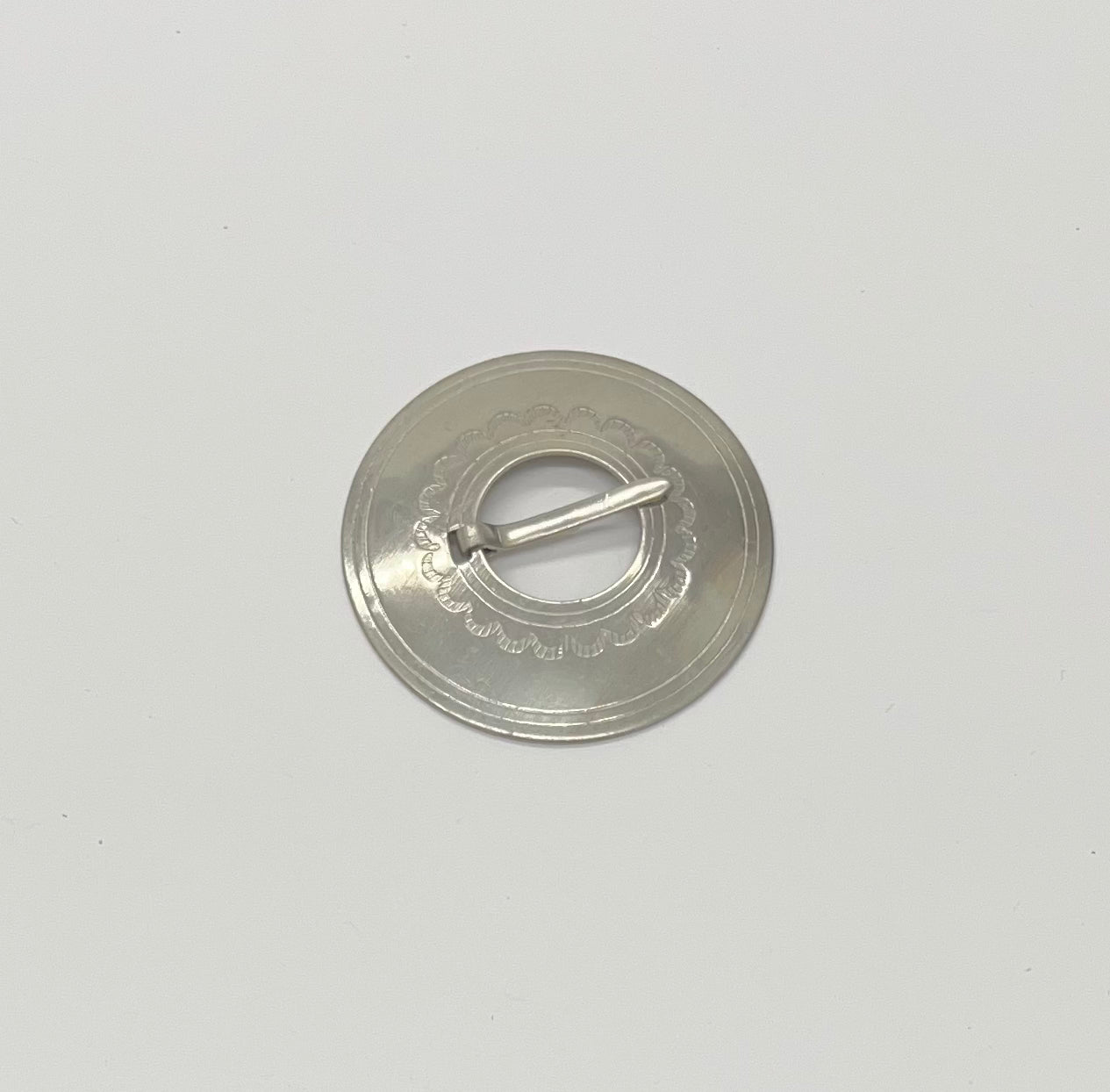 German Silver Scarf Slide Stamped, Round 1.75”