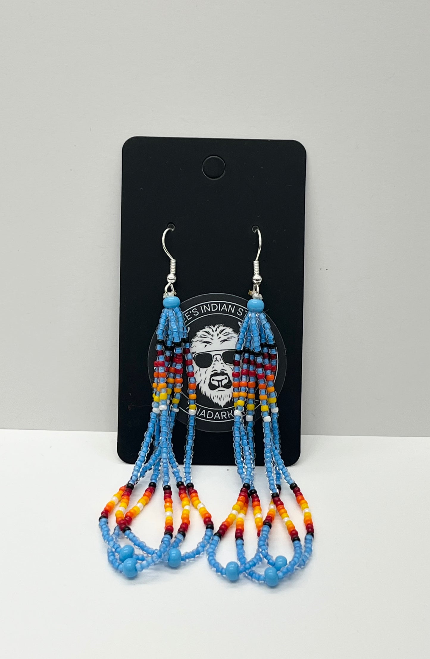 Long Beaded Earrings; Light Blue