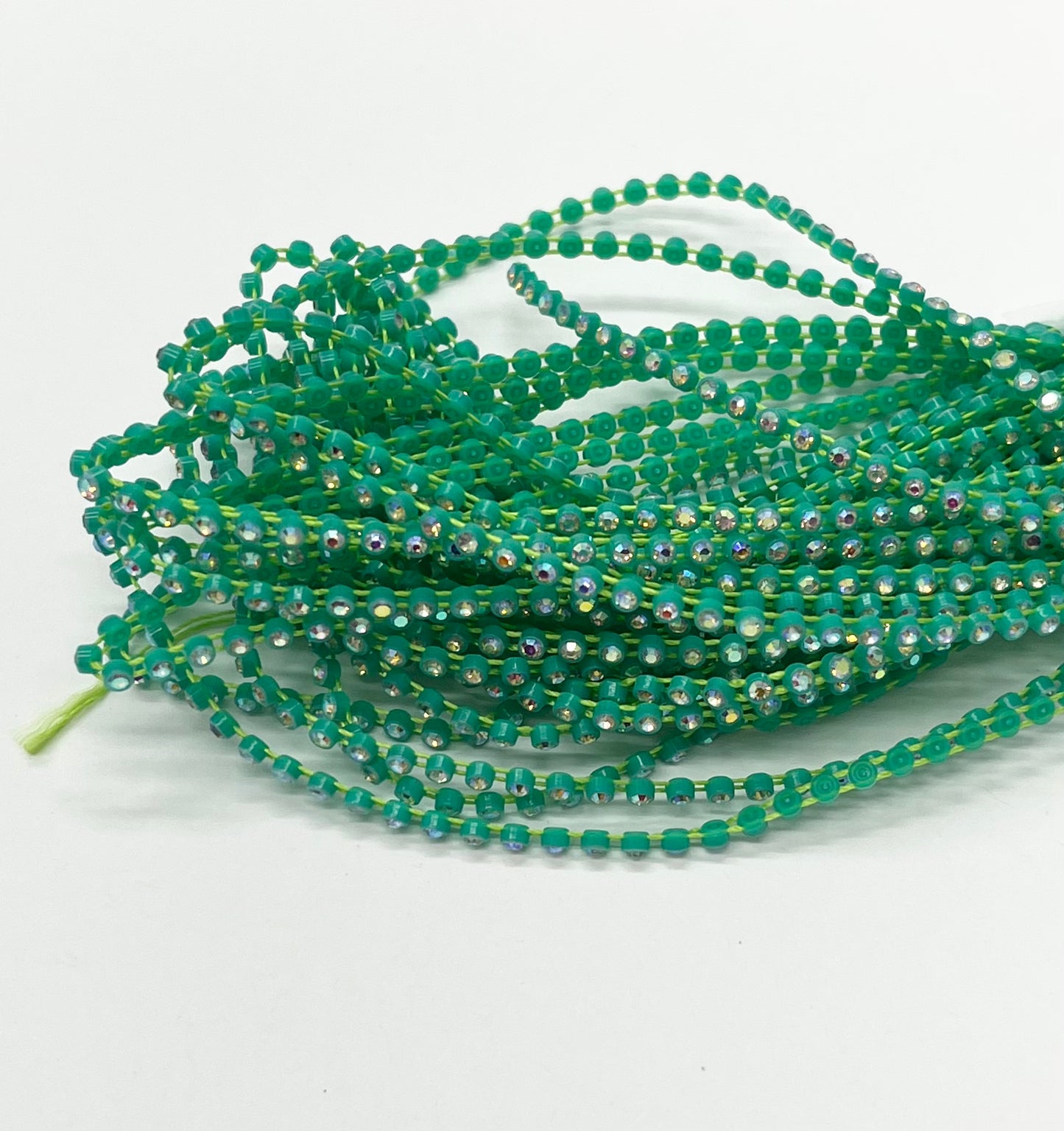Rhinestone Banding; SS6 AB Emerald Green (per yard)