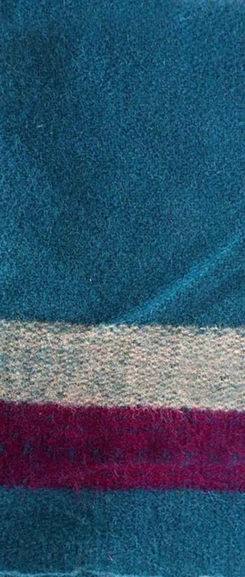 Teal, beige, and burgundy striped wool fabric for Native American crafts and traditional clothing