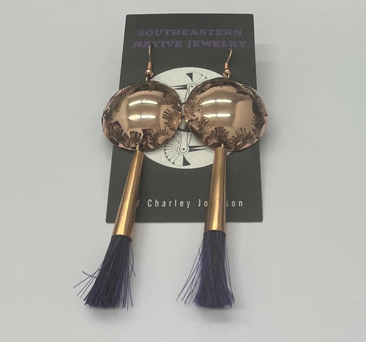 Charley Johnson Copper Earrings with Purple Horsehair