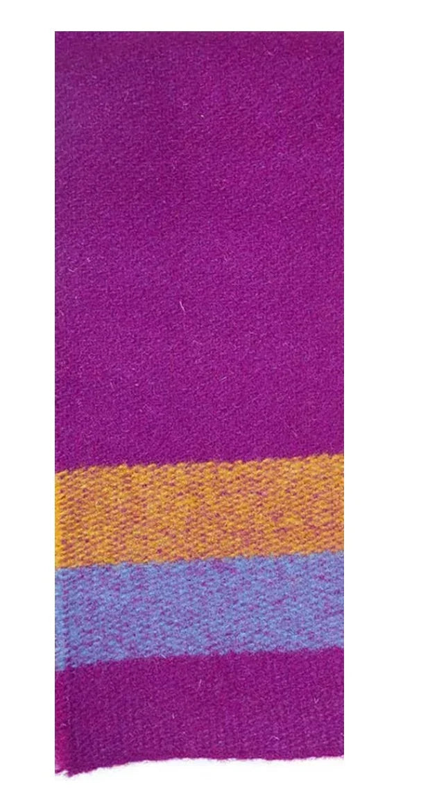 Vibrant purple, gold, and blue striped woven fabric for Native American crafts and traditional clothing