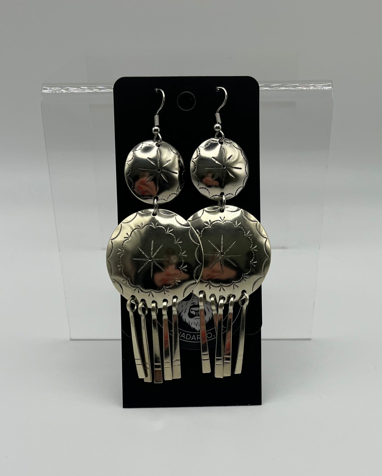 German Silver, Stamped Long Shield Earrings