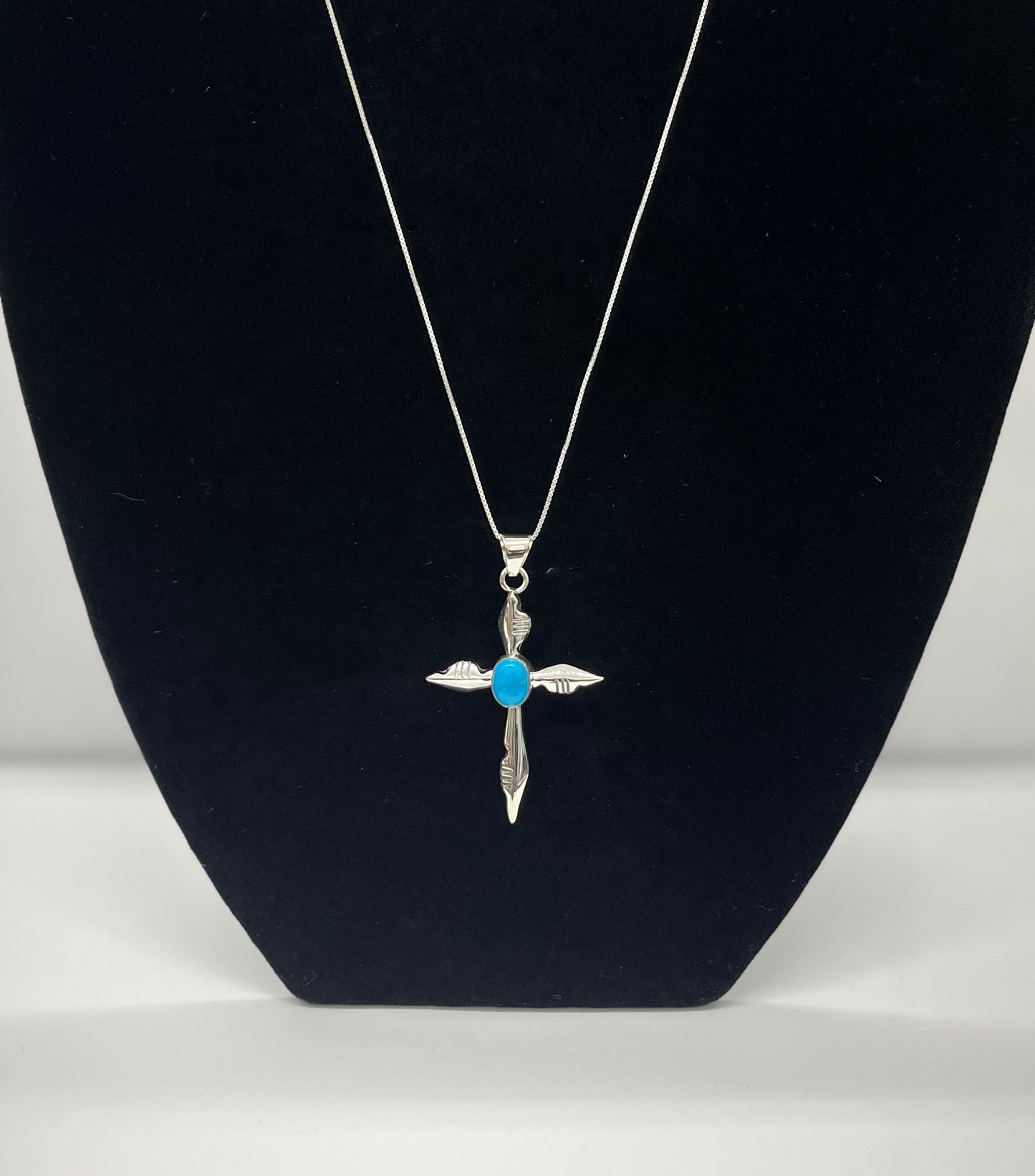 Turquoise and Sterling Silver Cross Pendant with chain