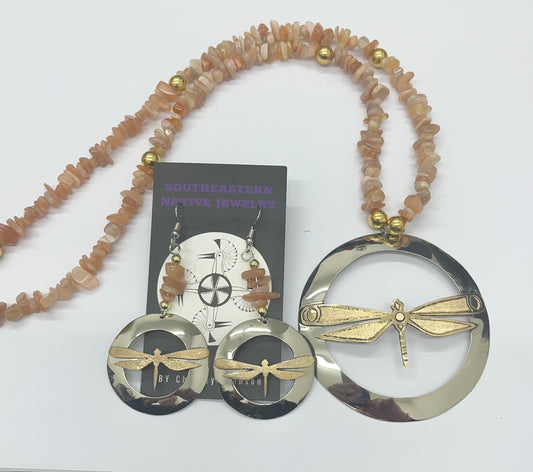 Charley Johnson Dragonfly Medallion and Earring Set with Sandstone