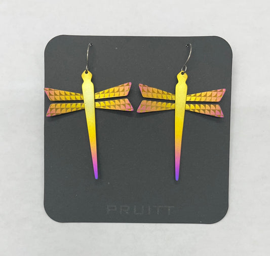 Pat Pruitt Dragonfly Titanium Earrings Gold and Iridescent