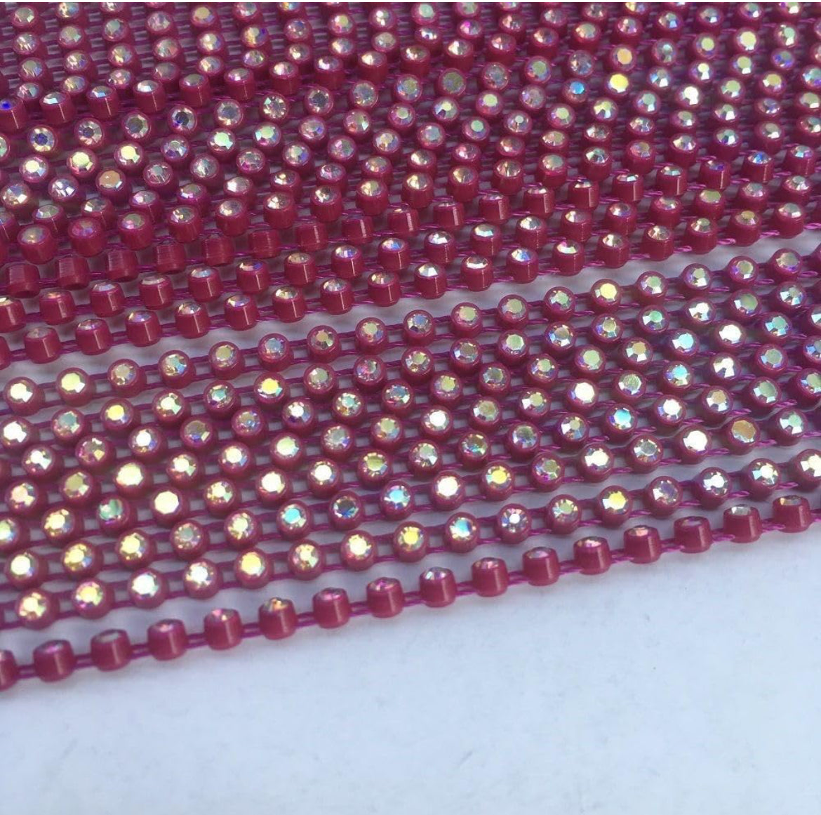 Rhinestone Banding; SS6 AB Rose Red (per yard)