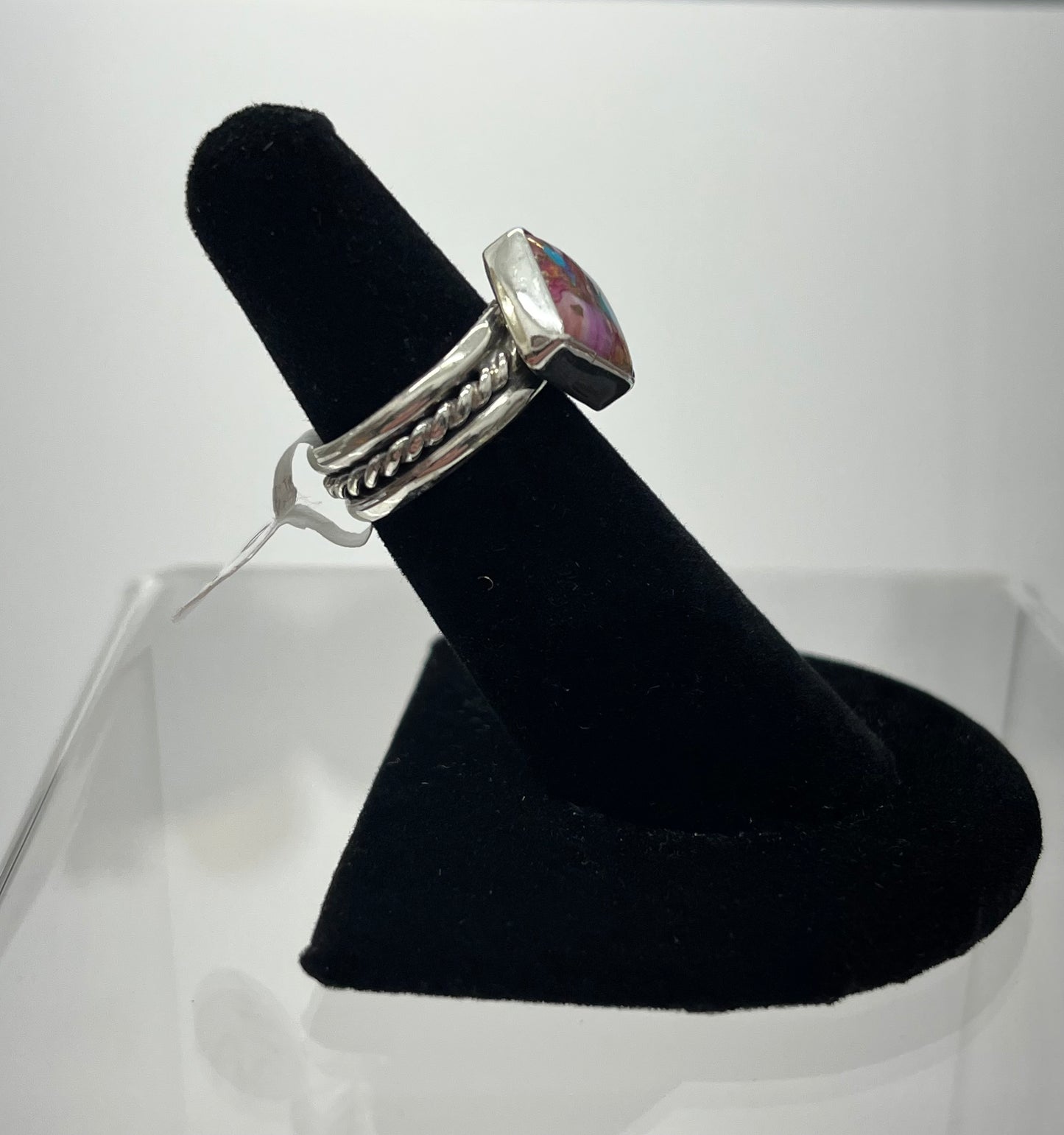 Pink Dahlia Turquoise and Sterling Silver Ring 5.25