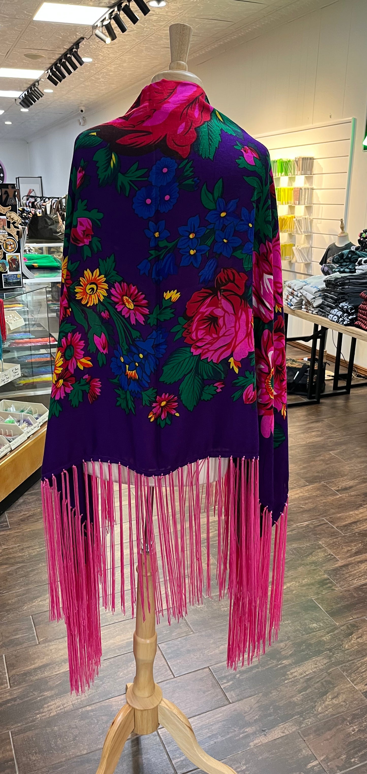 Kokum Shawl; Purple with Pink Fringe