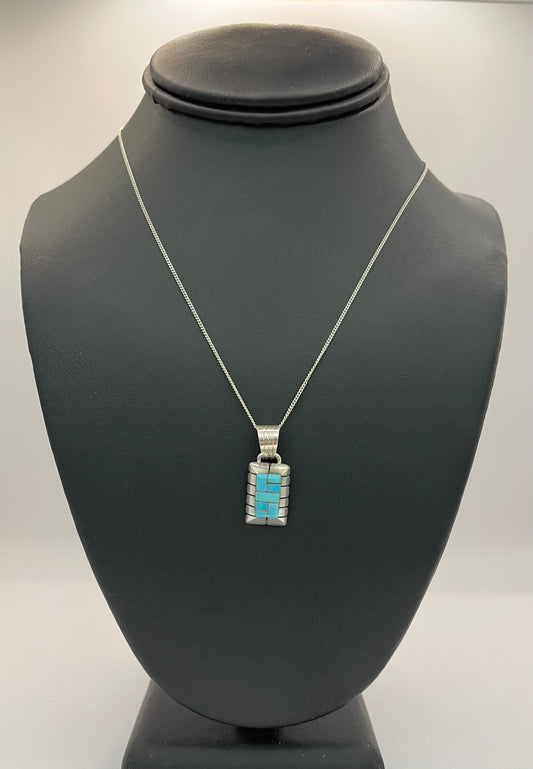Turquoise and Sterling Silver Inlay Pendant with Chain