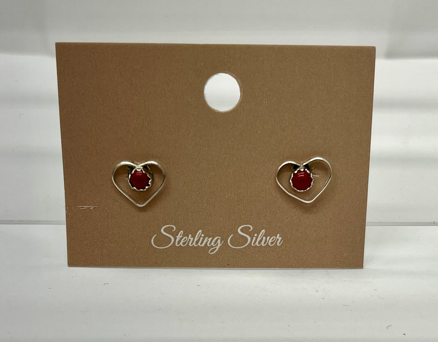 Small Coral and Sterling Silver Heart Shaped Earrings