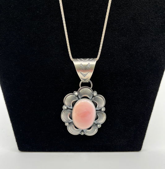 Pink Conch and Sterling Silver Pendant