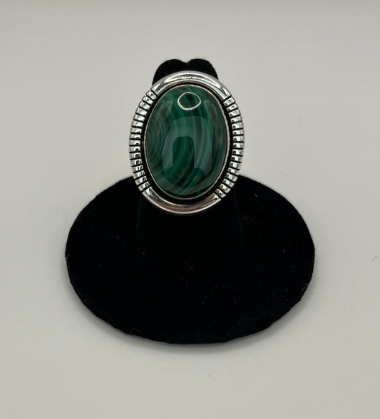 Malachite and Sterling Silver Ring Size 6.5