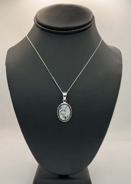 White Buffalo Turquoise and Sterling Silver Pendant with Chain
