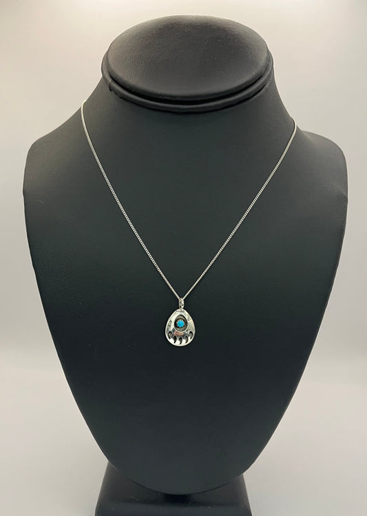 Small Sterling Silver Bear Claw Pendant with Turquoise on Chain