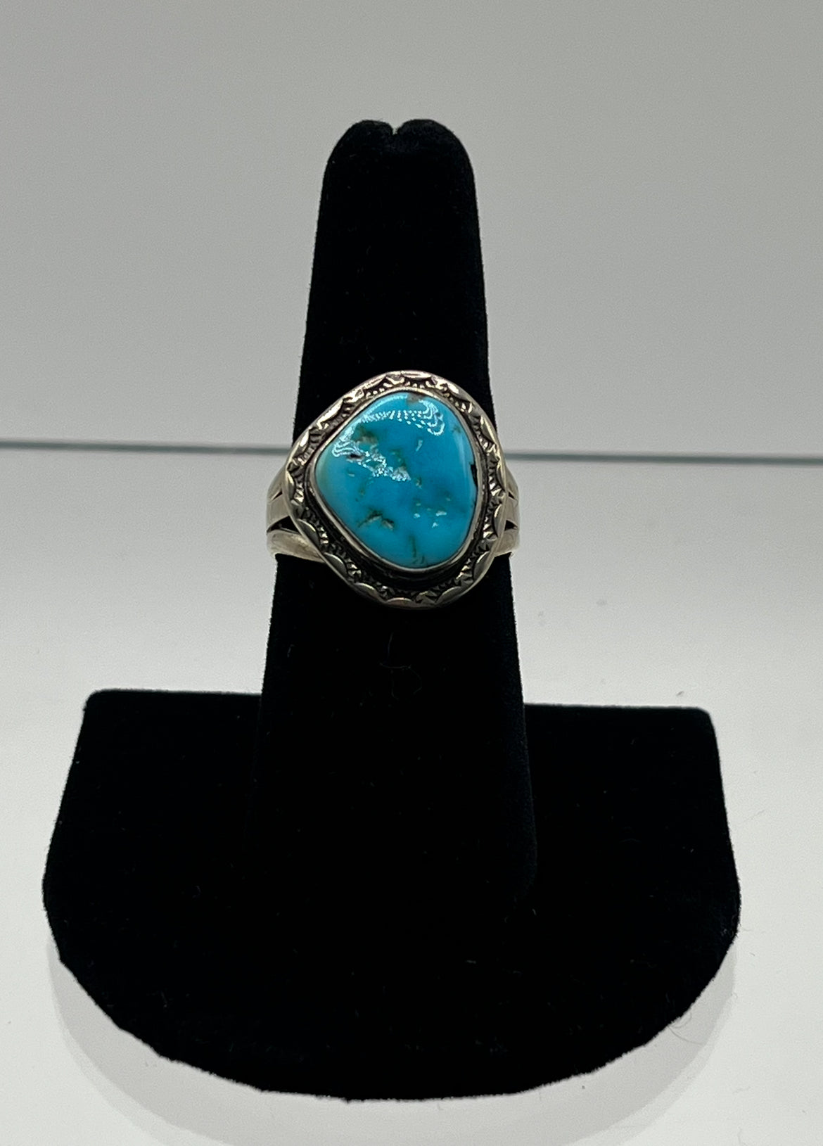 Blue Turquoise and Sterling Silver Ring; Size 8.5