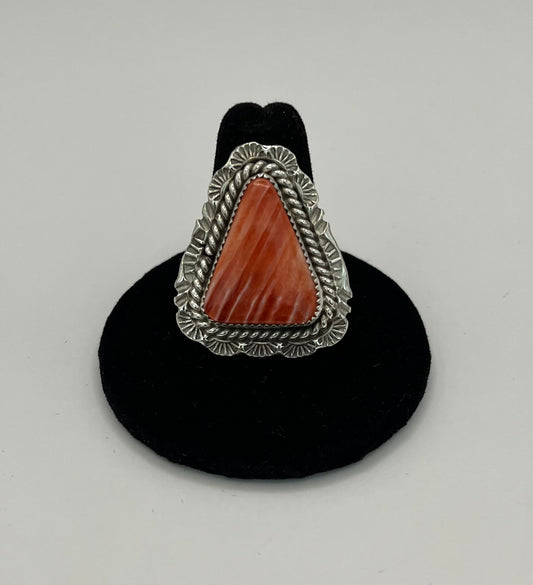 Orange Spiny Oyster and Sterling Silver Ring Size 9