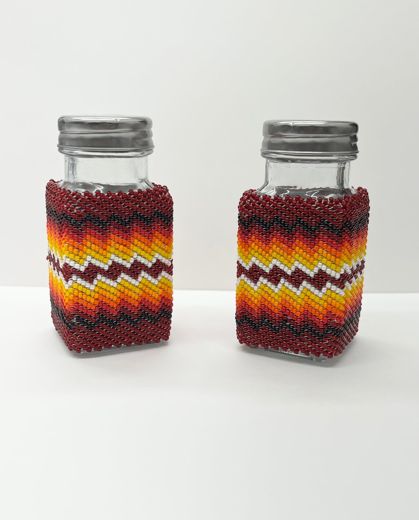 Beaded Salt and Pepper Shakers; Dark Red 3 1/2"x 1 1/2"