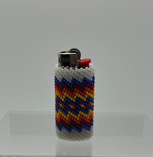 Small Beaded Lighter White with Blue Detail
