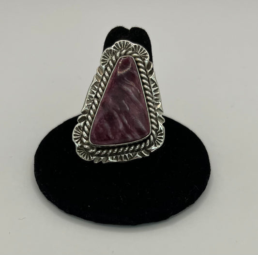 Purple Spiny Oyster and Sterling Silver Ring Size 8.5