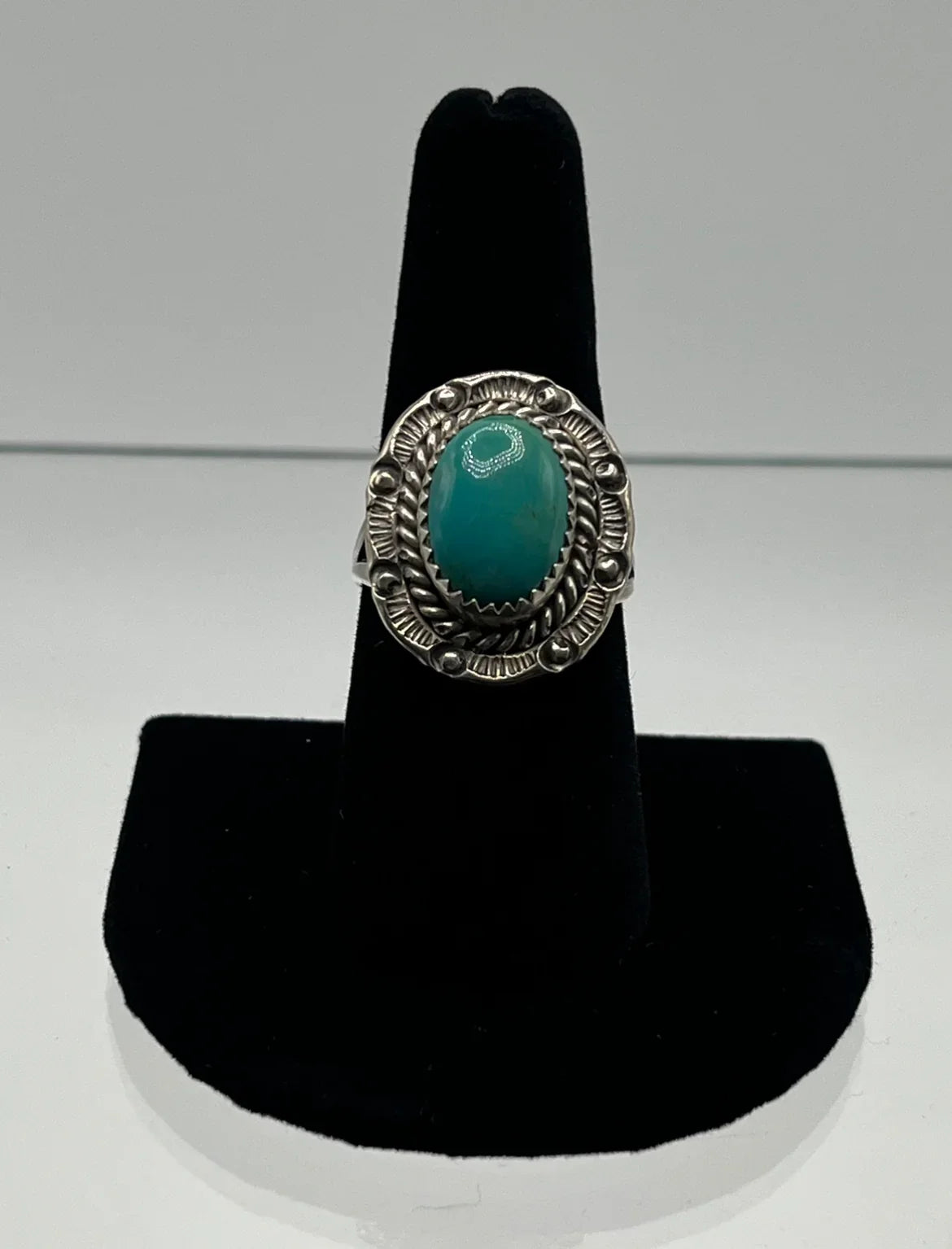 Green Turquoise and Sterling Silver Ring; Size 9