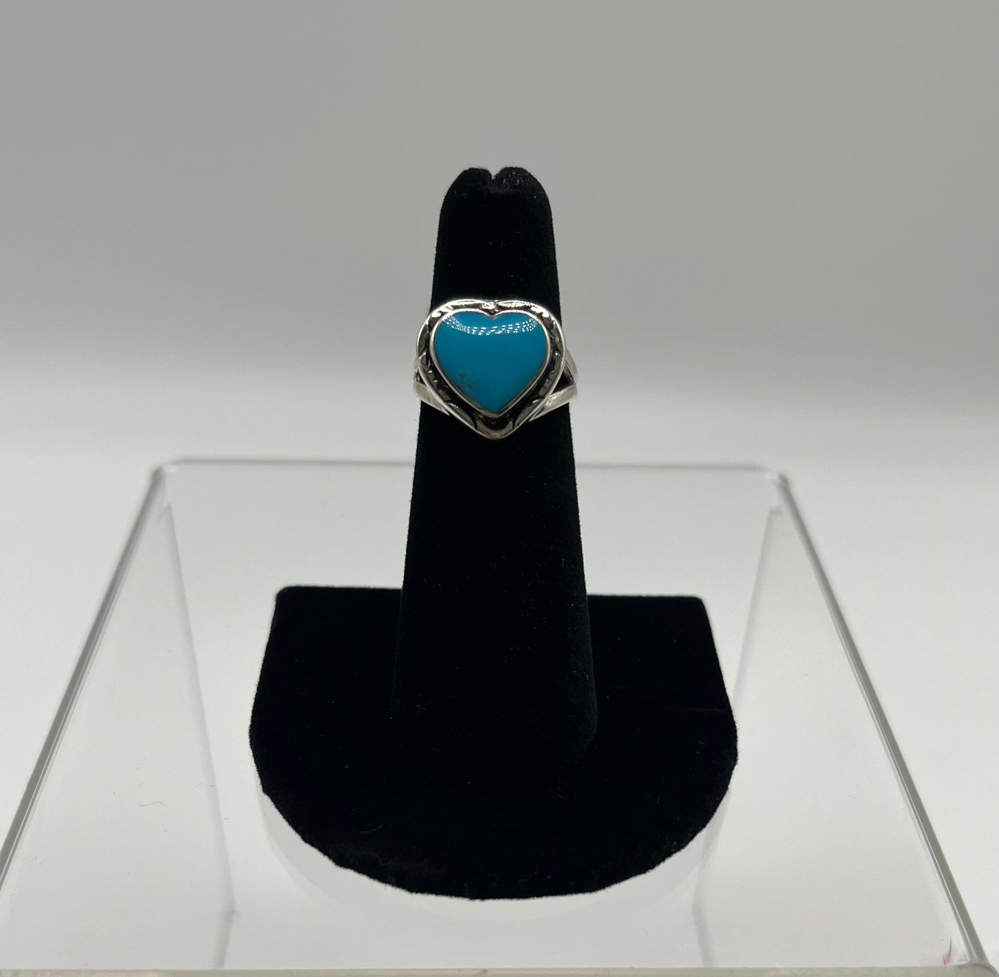 Turquoise and Sterling Silver Heart Ring; size 5