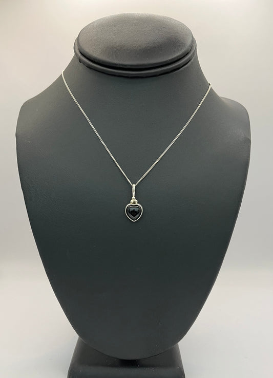 Onyx Heart Shaped Pendant with Sterling Silver Chain