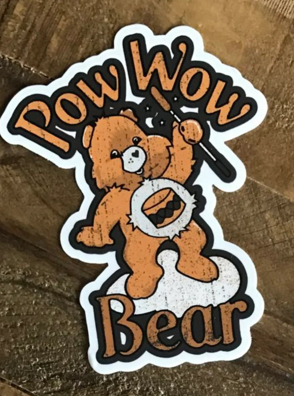 Pow Wow Bear sticker with dancing bear holding drum, Native American art craft supply