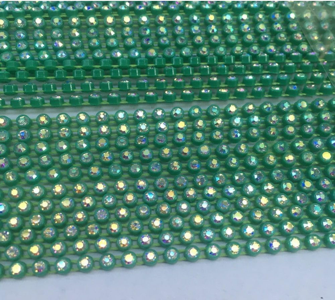 Rhinestone Banding; SS6 AB Green (per yard)