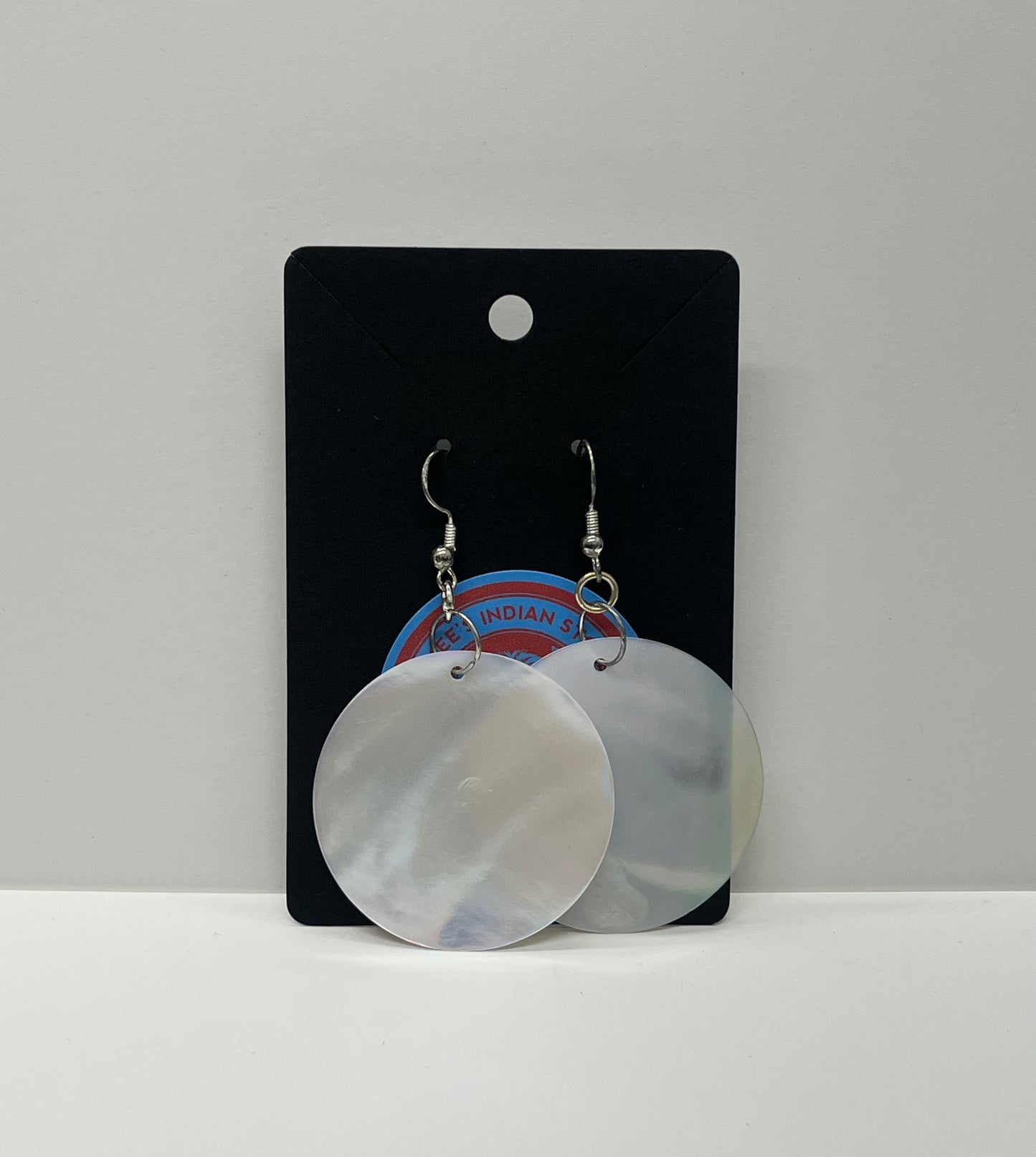 Round Mother of Pearl Earrings; 1 1/2”