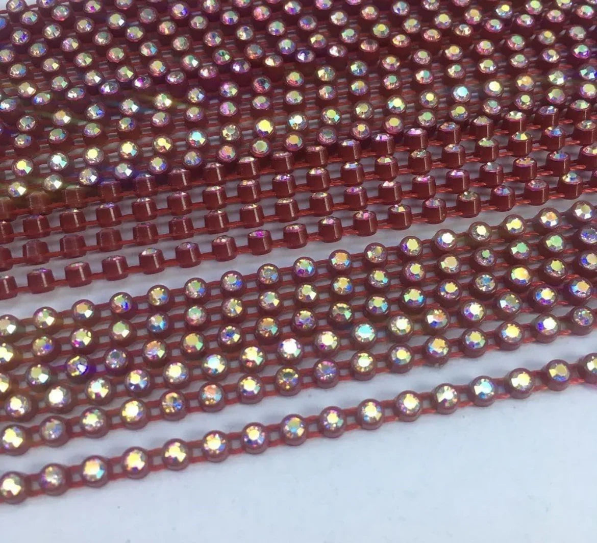 Rhinestone Banding; SS6 AB Dark Red (per yard)